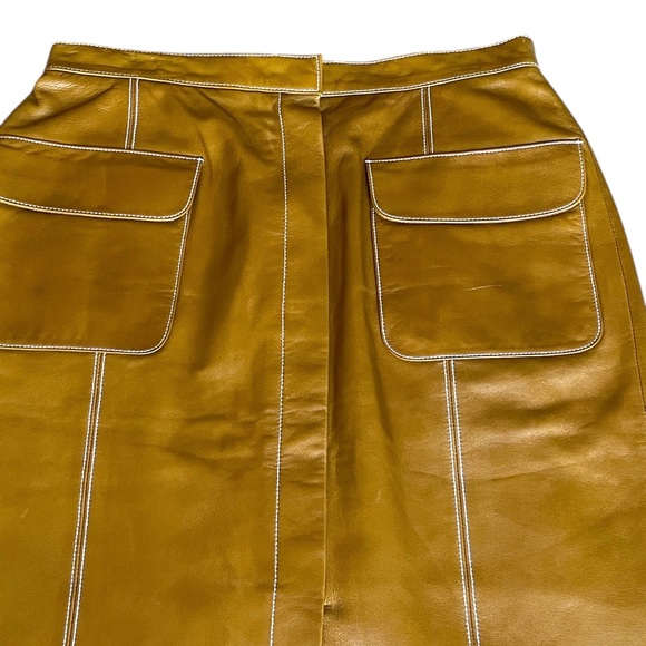 Linda Allard Ellen Tracy gold mustard leather skirt 6 - Picture 3 of 10